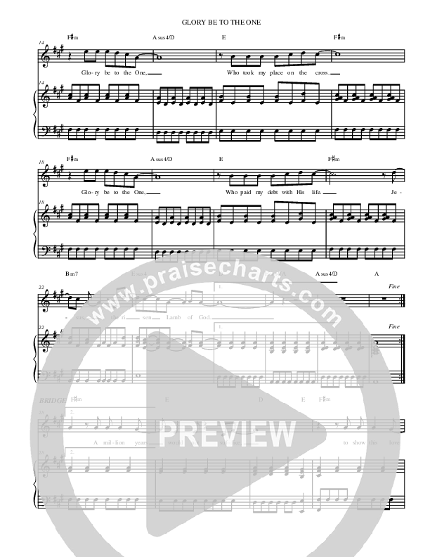 Glory Be To The One Piano/Vocal (Christ For The Nations)