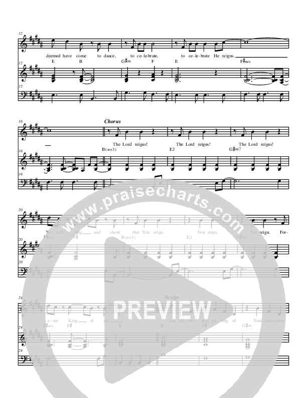 The Lord Reigns (Instrumental) Piano/Vocal (Christ For The Nations)