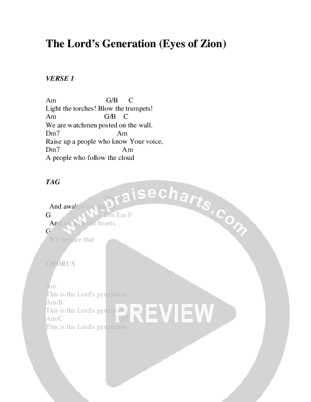 The Lord's Generation (Eyes Of Zion) Chords & Lyrics (Christ For The Nations)