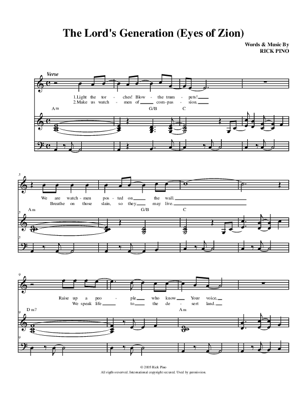 The Lord's Generation (Eyes Of Zion) Piano/Vocal (Christ For The Nations)