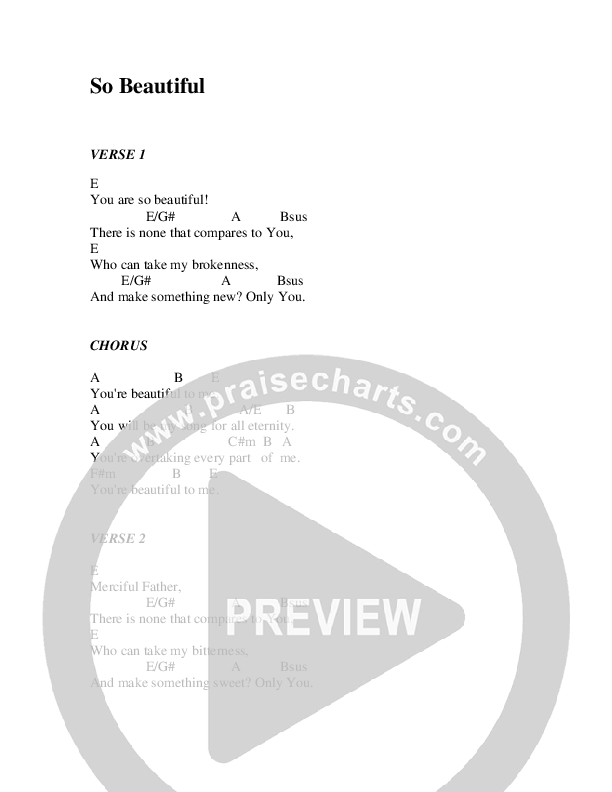 So Beautiful Chord Chart (Christ For The Nations)