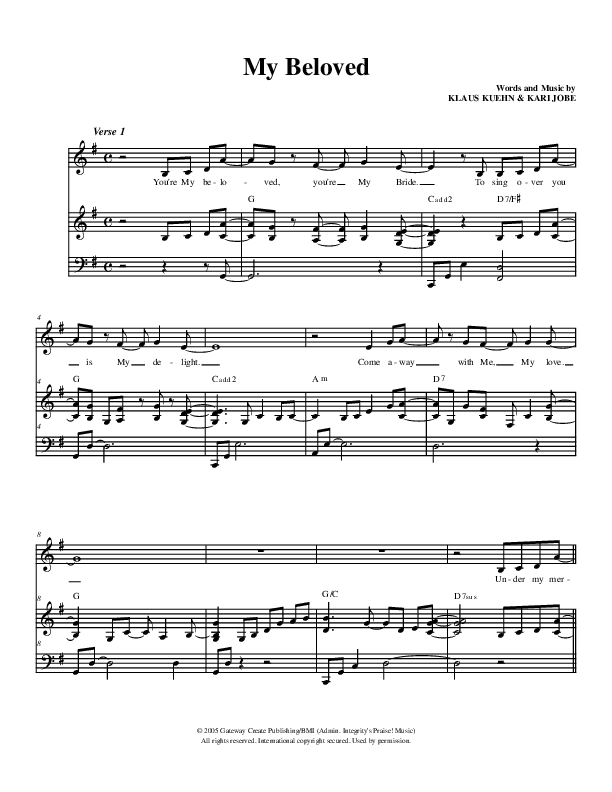 My Beloved Piano/Vocal (Christ For The Nations)