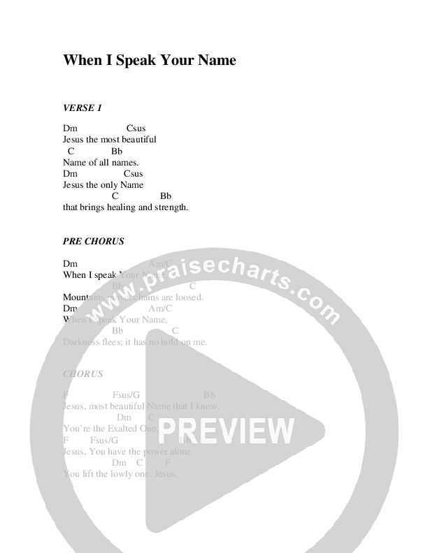 When I Speak Your Name Chord Chart (Christ For The Nations)