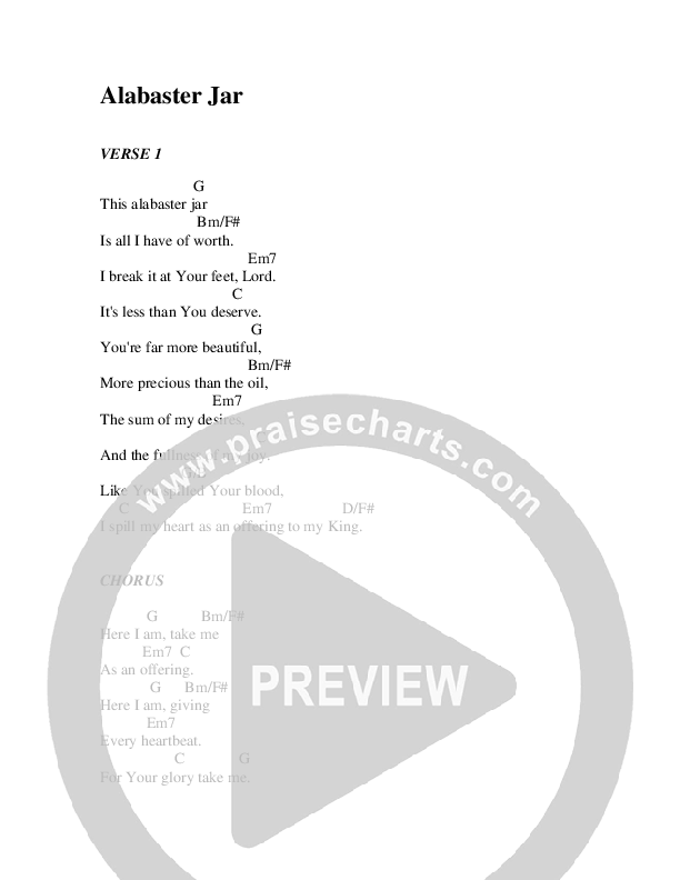 Alabaster Jar Chord Chart (Christ For The Nations)