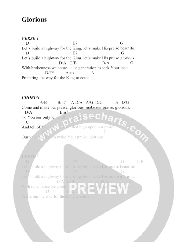 Glorious Chords & Lyrics (Christ For The Nations)