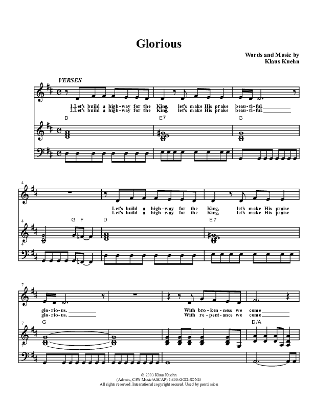 Glorious Piano/Vocal (Christ For The Nations)