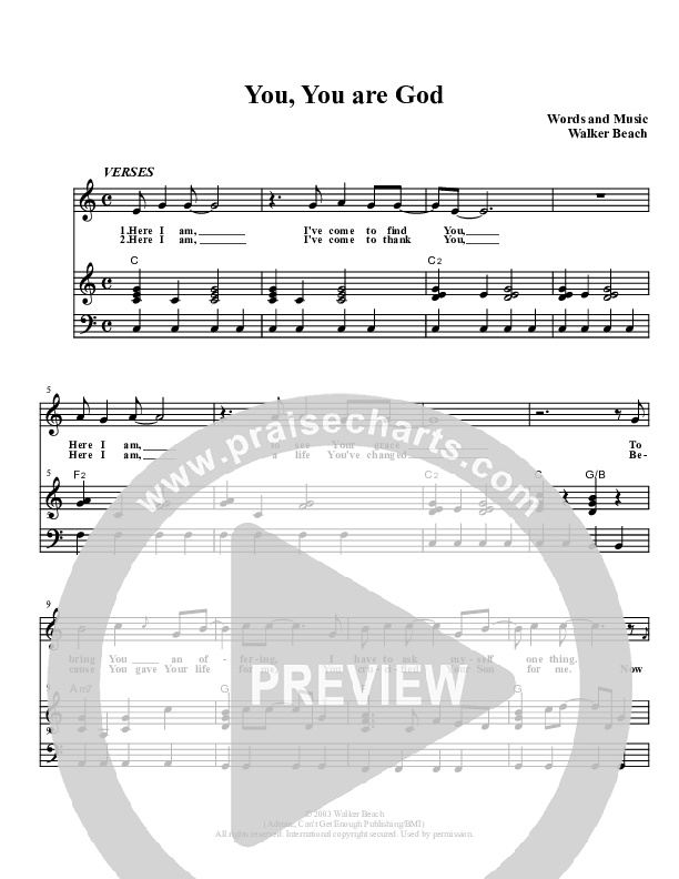 You You Are God Piano/Vocal (Christ For The Nations)