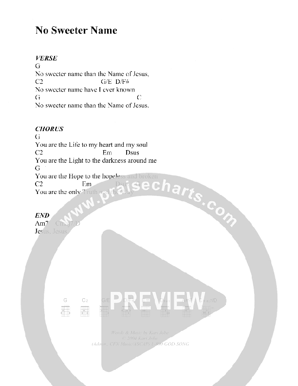 No Sweeter Name Chords & Lyrics (Christ For The Nations)