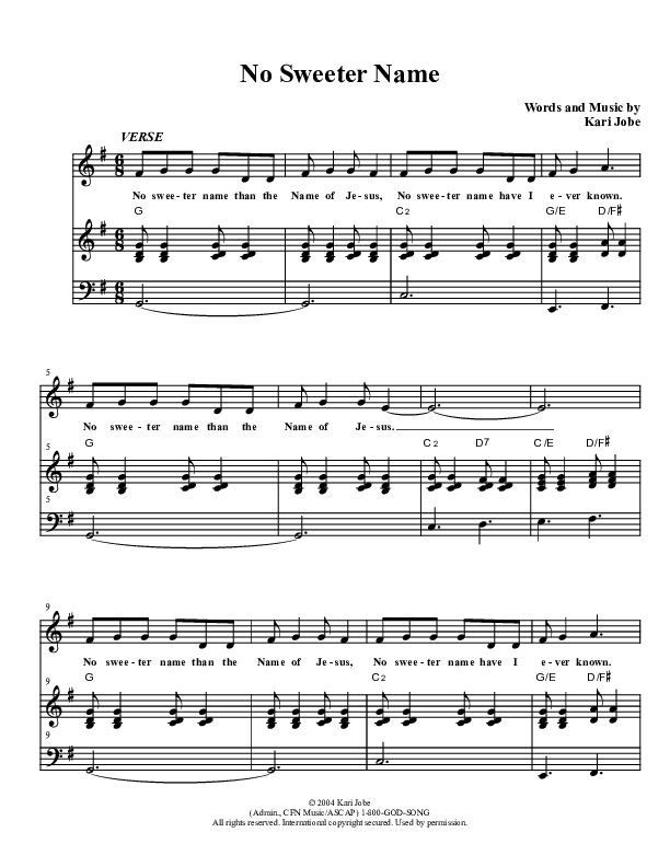 No Sweeter Name Piano/Vocal (Christ For The Nations)