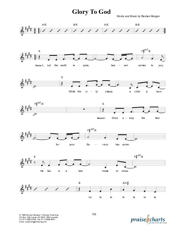 Glory To God Lead Sheet (Hillsong Worship)
