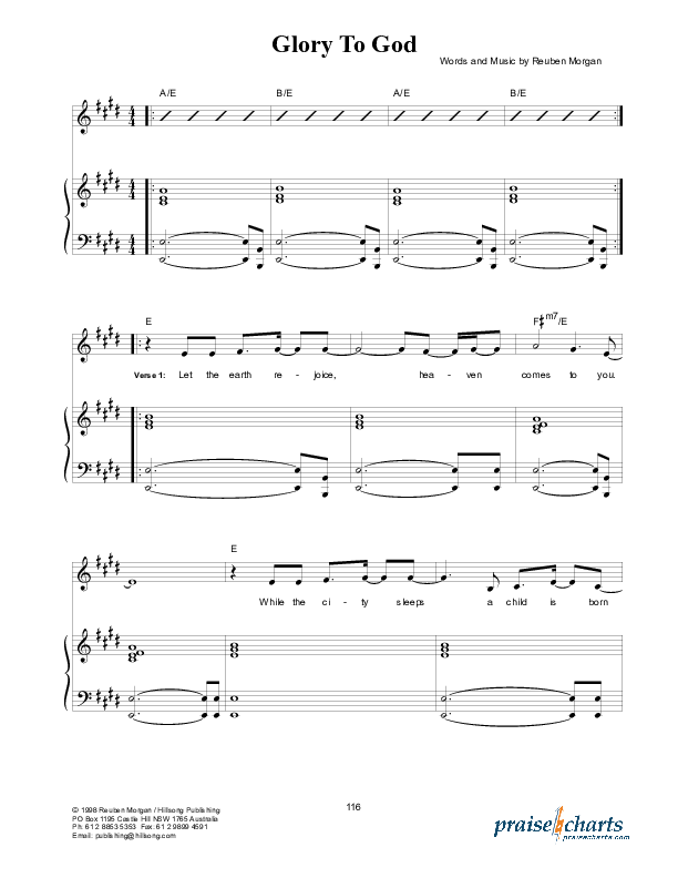 Glory To God Lead & Piano (Hillsong Worship)