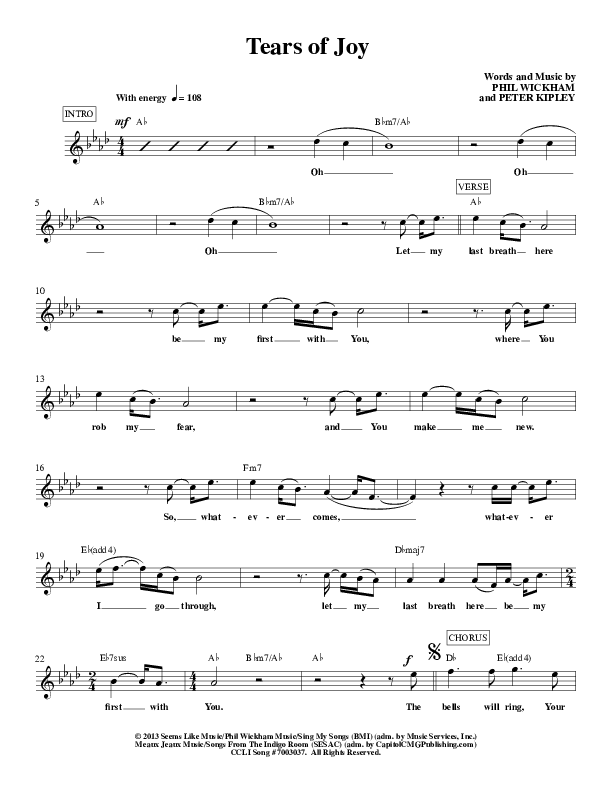 Tears of Joy Lead Sheet (Phil Wickham)