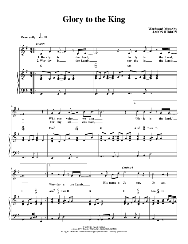 Glory To The King Piano/Vocal (Christ For The Nations)