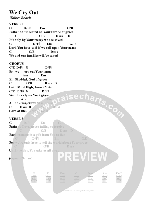 We Cry Out Chords & Lyrics (Christ For The Nations)