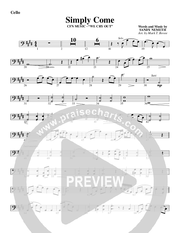 Simply Come Cello (Christ For The Nations)