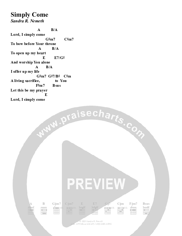 Simply Come Chords & Lyrics (Christ For The Nations)