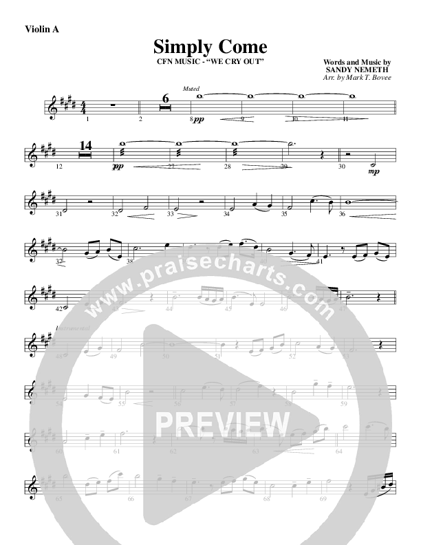 Simply Come Violin 1 (Christ For The Nations)