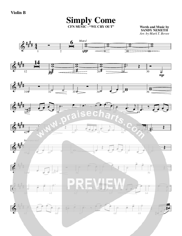 Simply Come Violin 2 (Christ For The Nations)