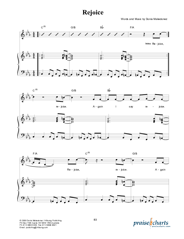Rejoice Lead & Piano (Hillsong Worship)