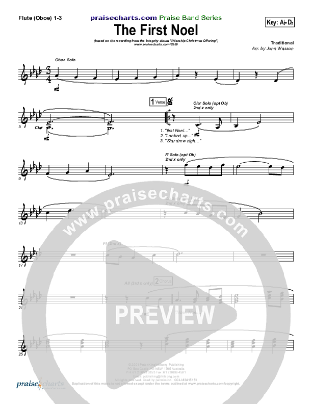 The First Noel Flute/Oboe 1/2/3 (Hillsong Worship)