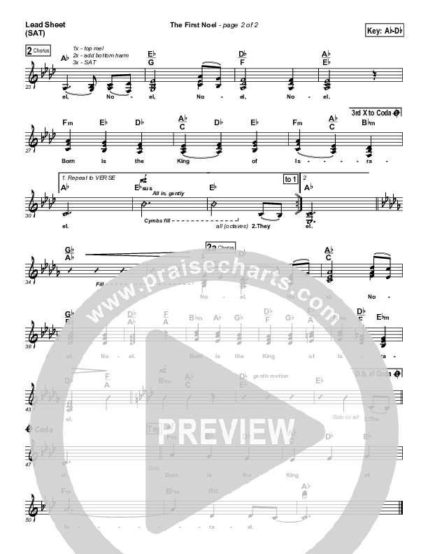 The First Noel Lead Sheet (SAT) (Hillsong Worship)