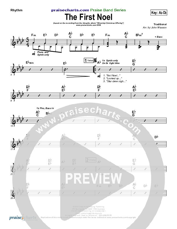 The First Noel Rhythm Chart (Hillsong Worship)