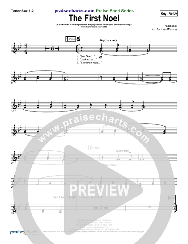 The First Noel Tenor Sax 1/2 (Hillsong Worship)