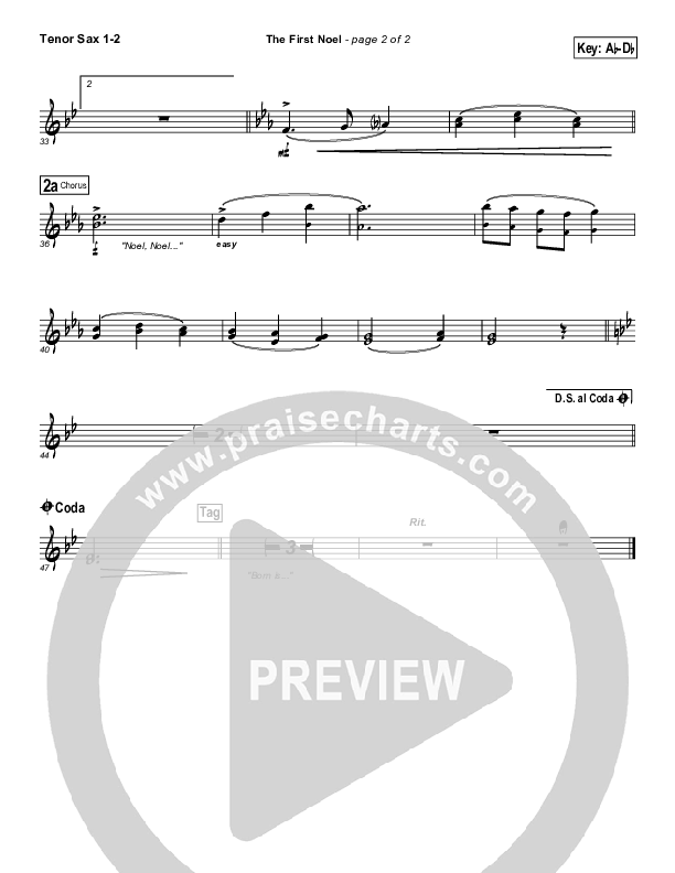 The First Noel Tenor Sax 1/2 (Hillsong Worship)