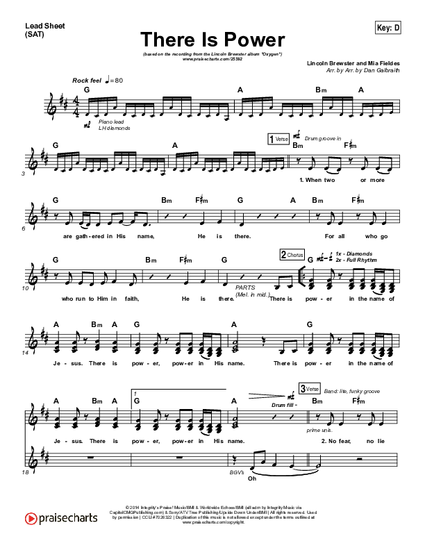 There Is Power Lead Sheet (SAT) (Lincoln Brewster)