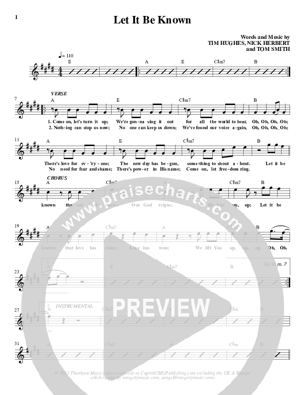 Let It Be Known Lead Sheet (Lincoln Brewster)
