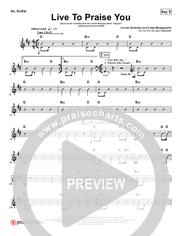 Live To Praise You Acoustic Guitar (Lincoln Brewster)