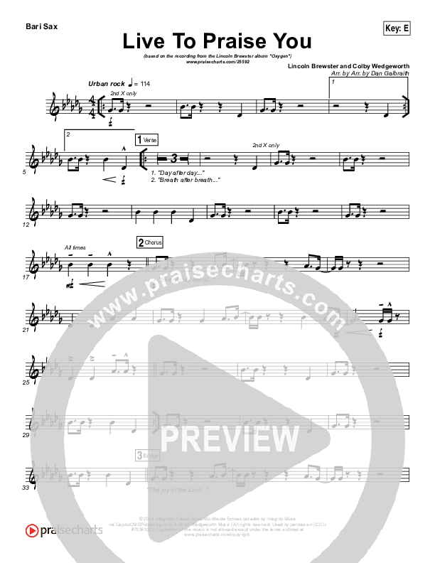 Live To Praise You Bari Sax (Lincoln Brewster)