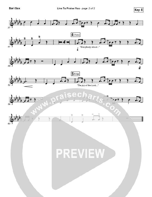 Live To Praise You Bari Sax (Lincoln Brewster)