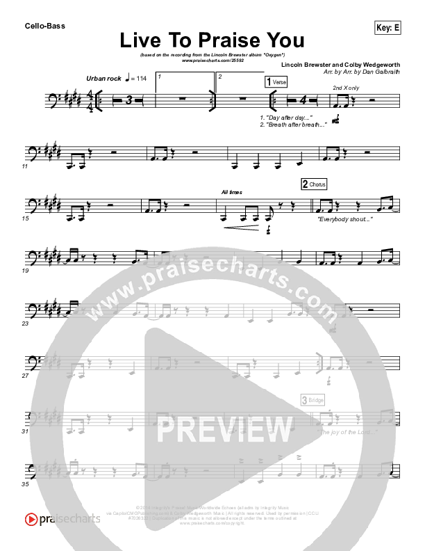Live To Praise You Cello/Bass (Lincoln Brewster)