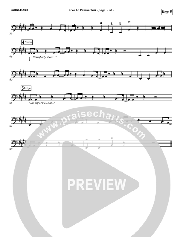 Live To Praise You Cello/Bass (Lincoln Brewster)