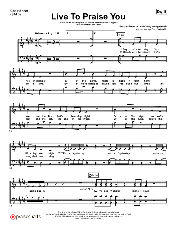 Live To Praise You Choir Sheet (SATB) (Lincoln Brewster)
