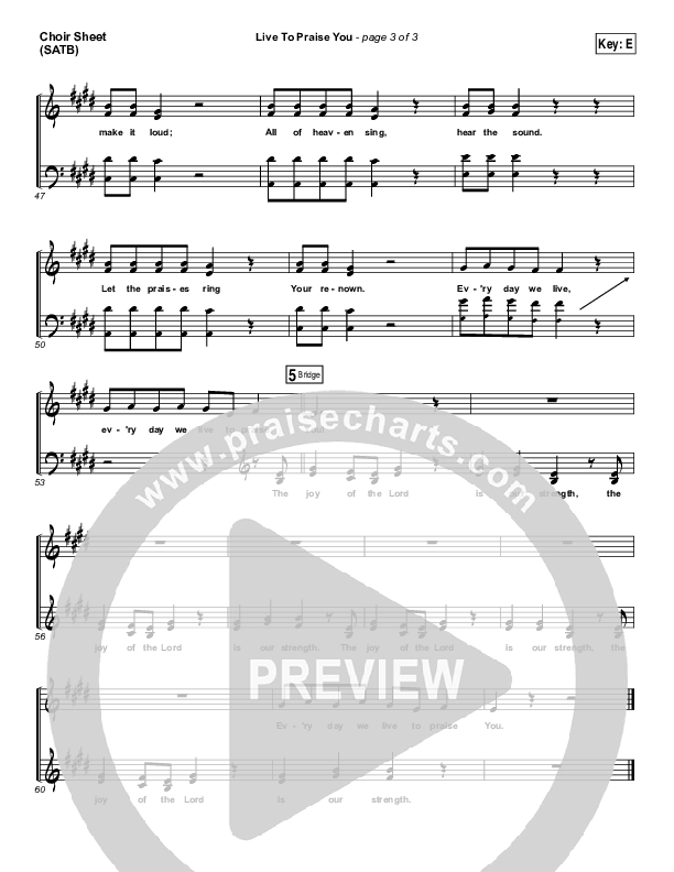 Live To Praise You Choir Sheet (SATB) (Lincoln Brewster)