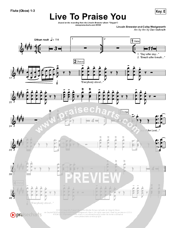 Live To Praise You Flute/Oboe 1/2/3 (Lincoln Brewster)