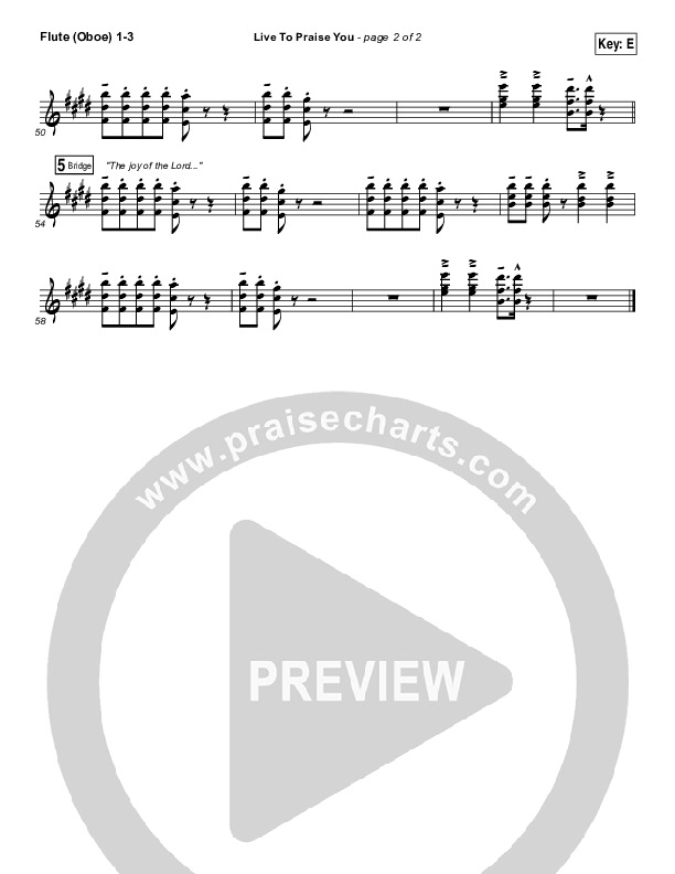 Live To Praise You Flute/Oboe 1/2/3 (Lincoln Brewster)