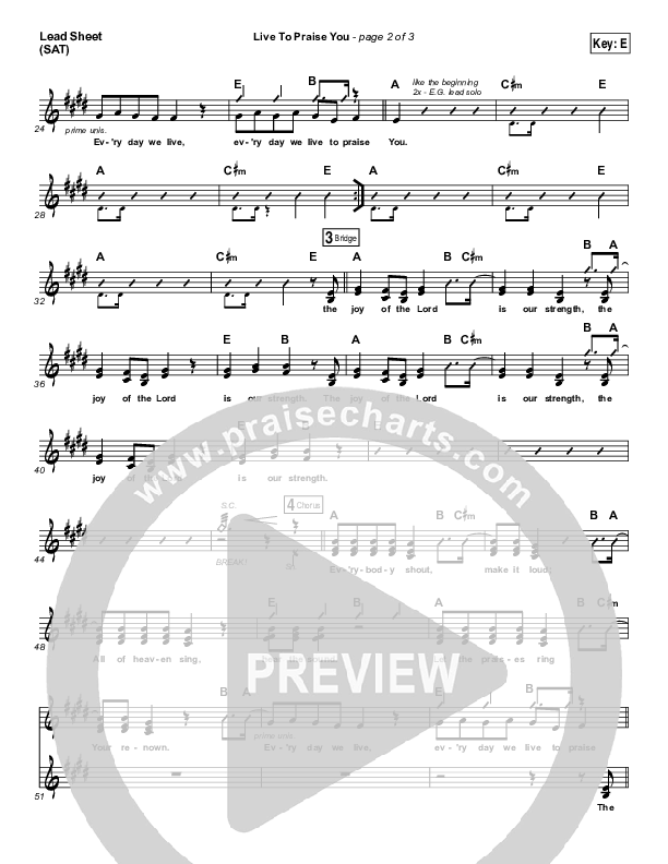 Live To Praise You Lead Sheet (SAT) (Lincoln Brewster)