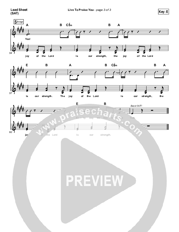 Live To Praise You Lead Sheet (SAT) (Lincoln Brewster)