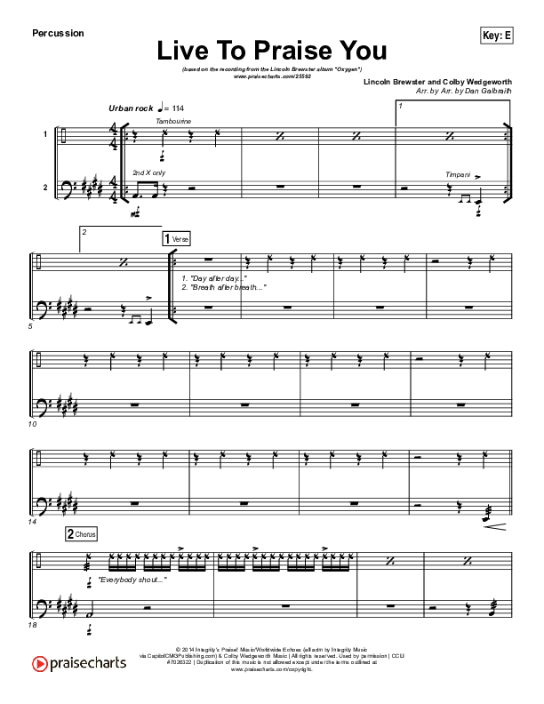 Live To Praise You Percussion (Lincoln Brewster)