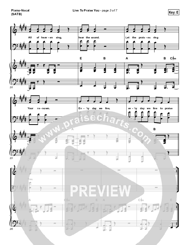 Live To Praise You Piano/Vocal (SATB) (Lincoln Brewster)