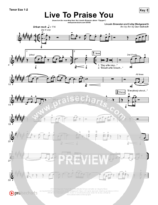 Live To Praise You Tenor Sax 1/2 (Lincoln Brewster)