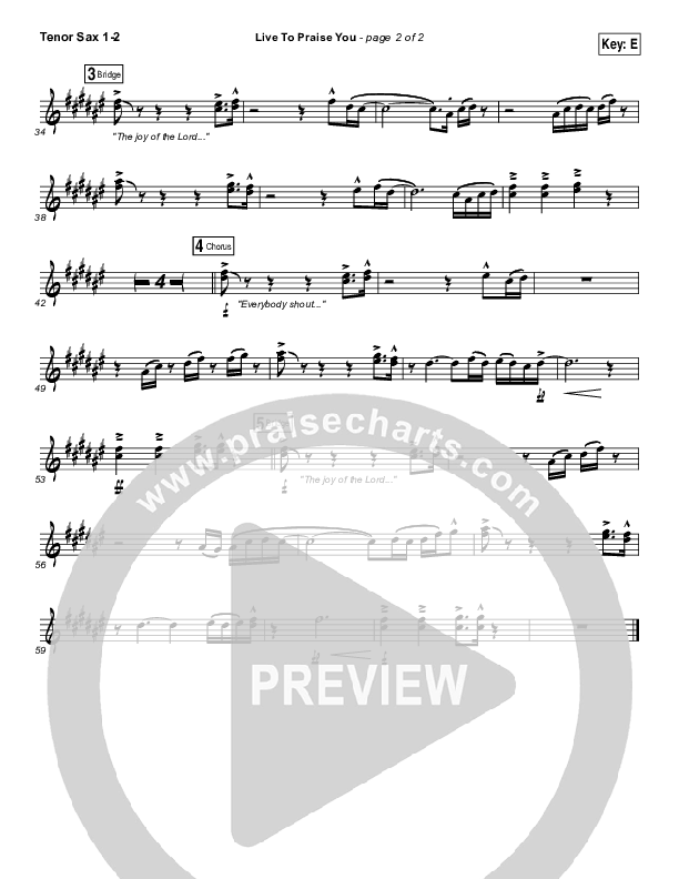 Live To Praise You Tenor Sax 1/2 (Lincoln Brewster)