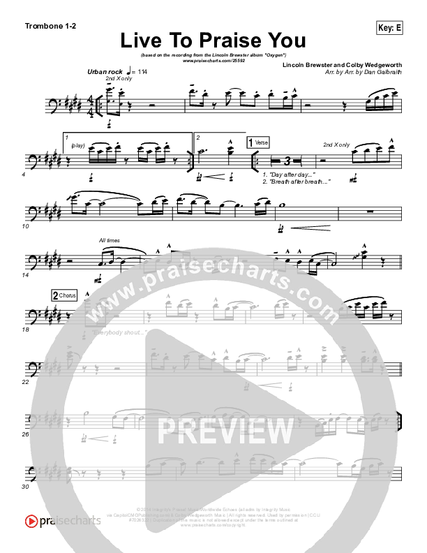 Live To Praise You Trombone 1/2 (Lincoln Brewster)