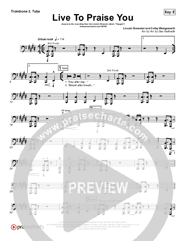 Live To Praise You Trombone 3/Tuba (Lincoln Brewster)