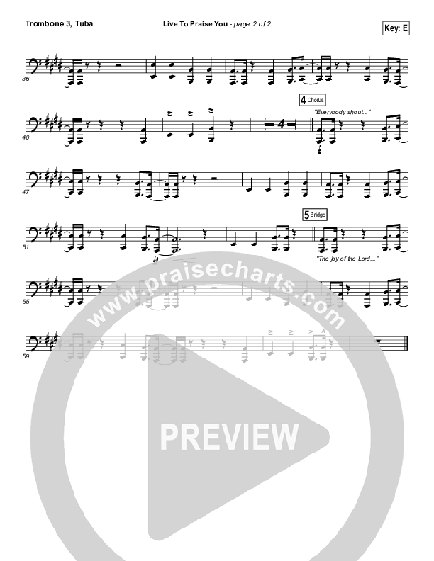 Live To Praise You Trombone 3/Tuba (Lincoln Brewster)