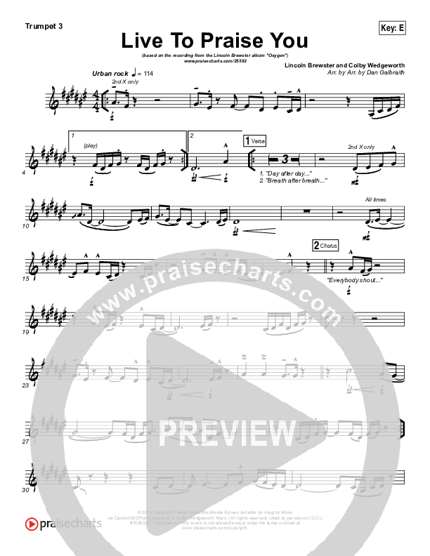 Live To Praise You Trumpet 3 (Lincoln Brewster)