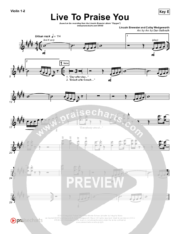 Live To Praise You Violin 1/2 (Lincoln Brewster)